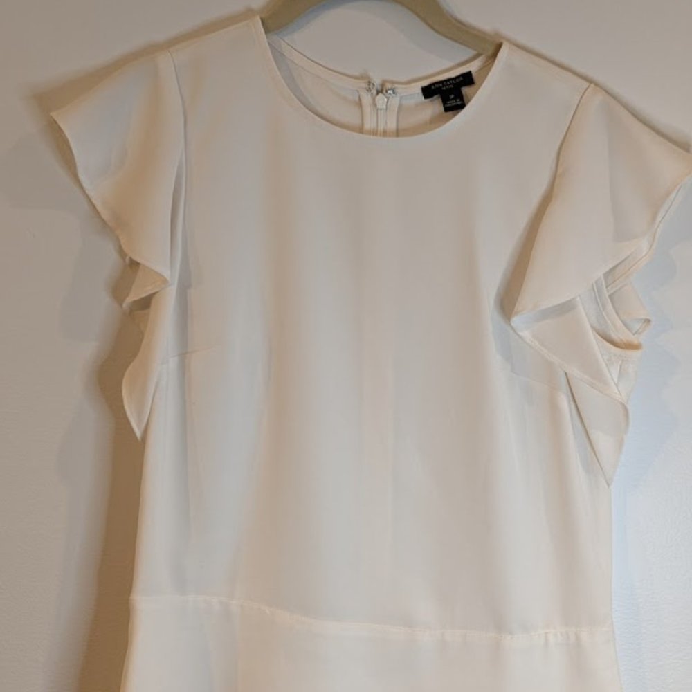Ann Taylor Ruffled No sleeve Cream Top